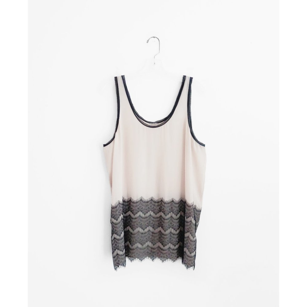 By Malene Birger Cream Tank with Black Lace Trim